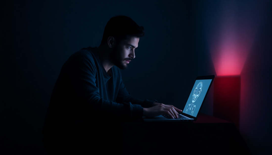 Illustration of the AI girlfriend side hustle with a virtual companion and laptop